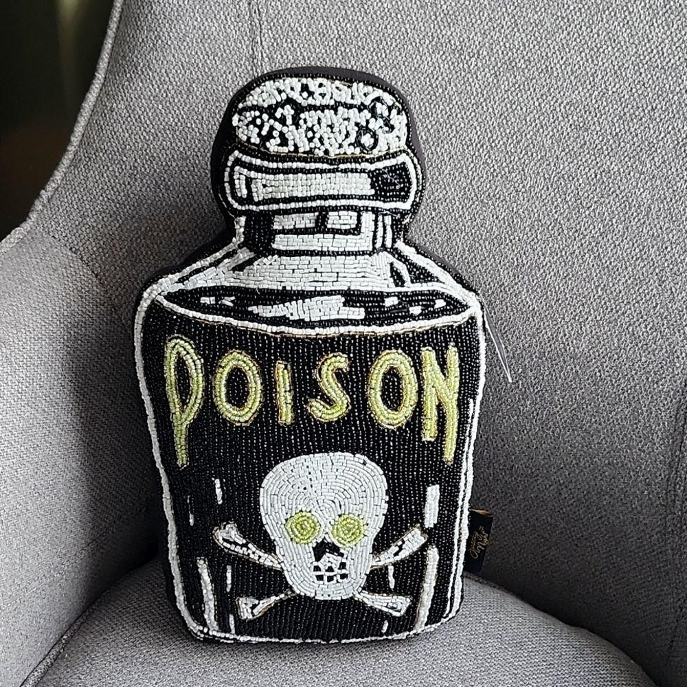 Handcrafted 'Poison' Beaded Bottle Accent Pillow - Black & White